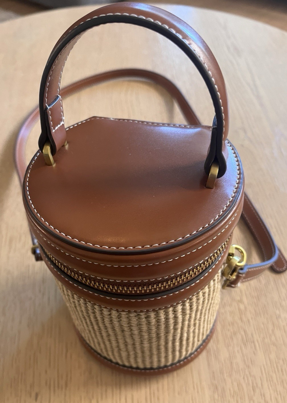 House of Harlow 1960 cylinder purse straw beige crossbody bag