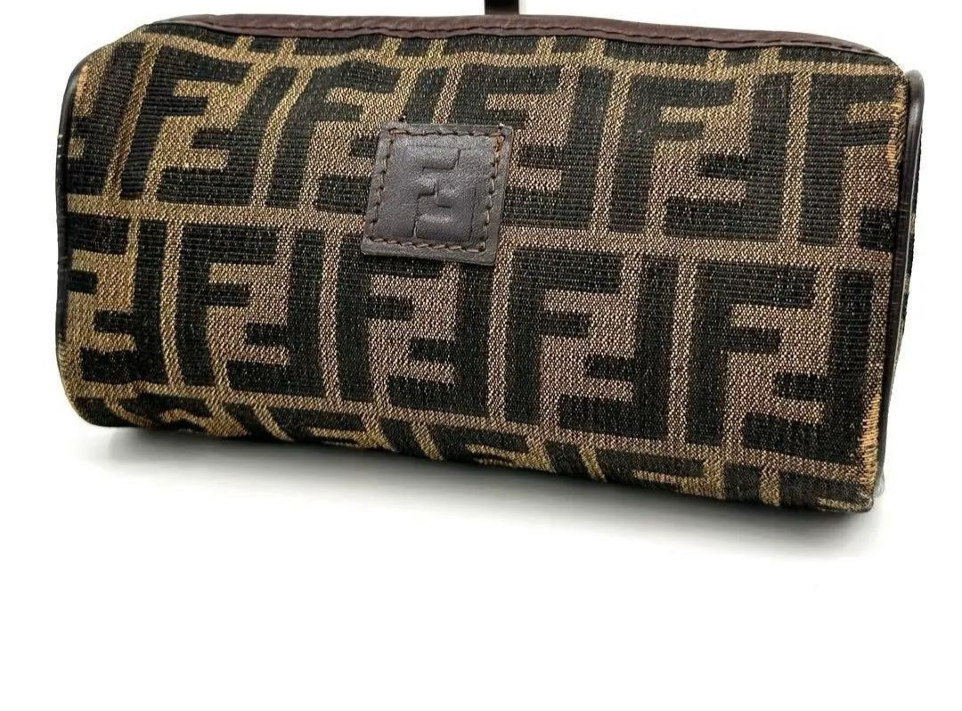 FENDI Zucca FF logo pouch canvas and leather Brown vintage
