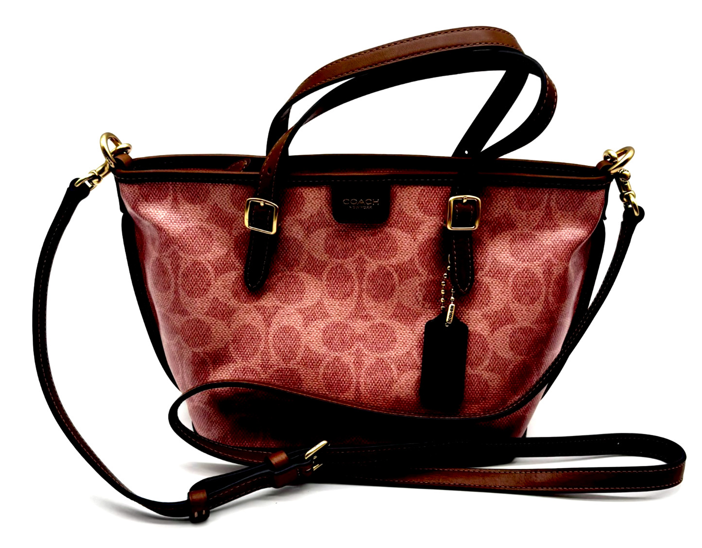 Coach Taxi Tote 21 Signature Canvas Logo Gold Tone Hardware Bag