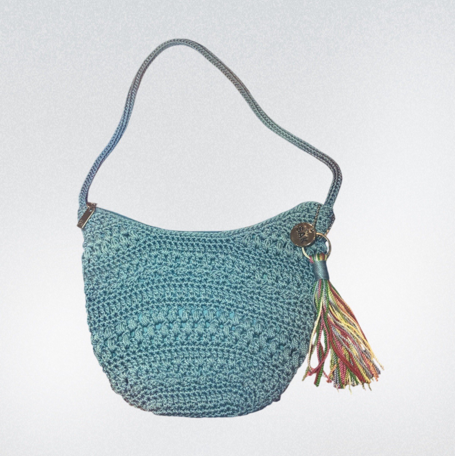 The Sak Crochet Shoulder Bag Blue With Tassel 10” X 7”