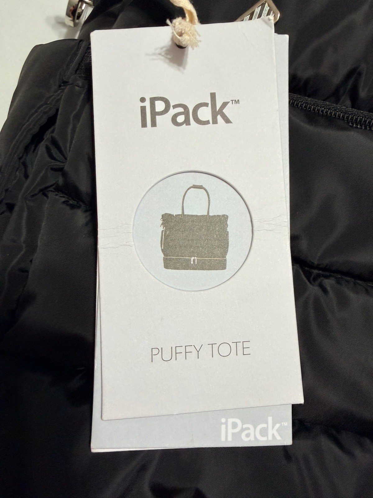 iPack Puffy Fashion Tote Luggage Black Travel Adjustable Strap Laptop Pocket NWT