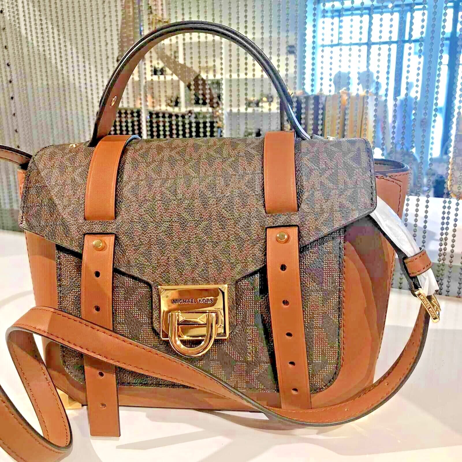 Michael Kors Manhattan Medium Leather or PVC Satchel Crossbody Handbag Purse Bag
