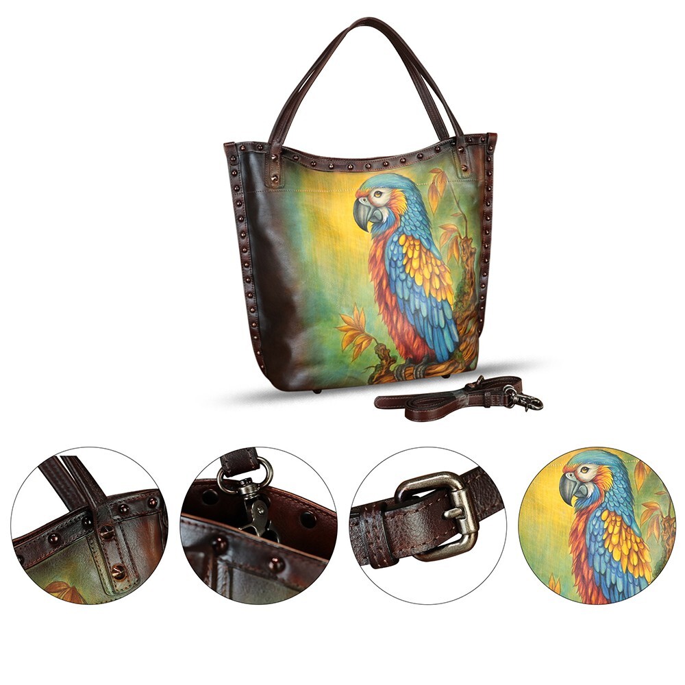 Genuine Leather Purses and Tote Bag for Women Hand Painted Shoulder Bag Satchel