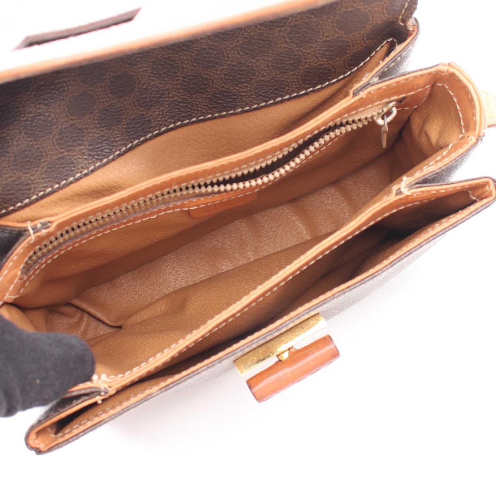 Celine Macadam Shoulder Bag Brown PVC Coated Leather 8.5×7.1×0.4in