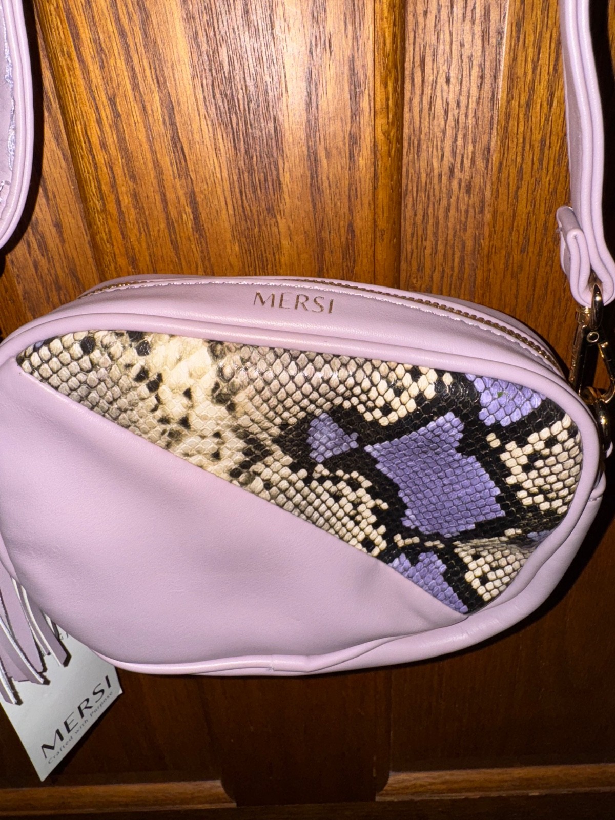 NWT MERSI Lucie Adjustable purse Crossbody Vegan Camera Bag purple animal print