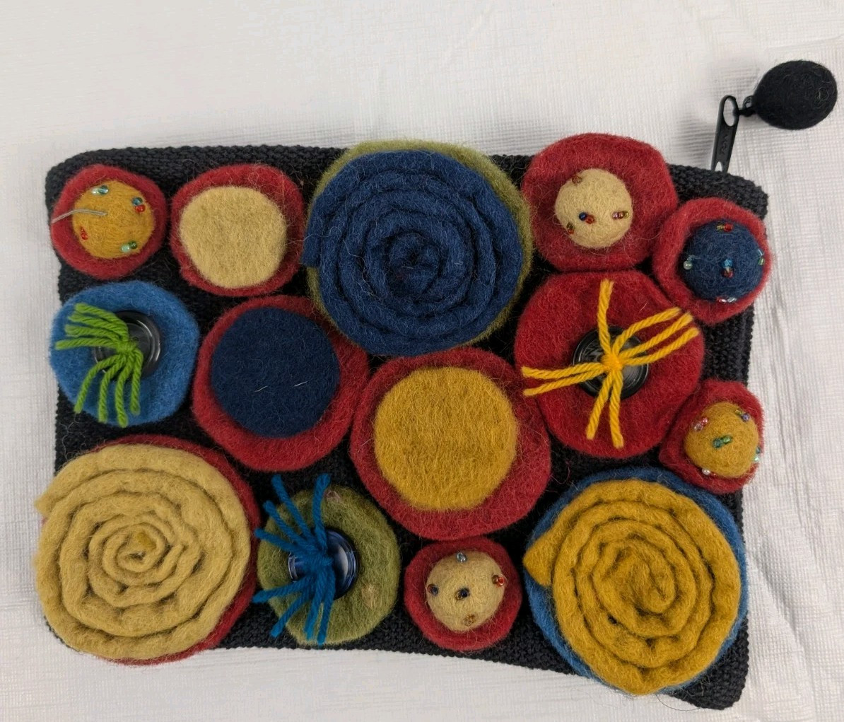 Rising Tide Felted Wool Art Bag Zip Top Pouch 8″ x 5 1/2″ Cosmetic Bag