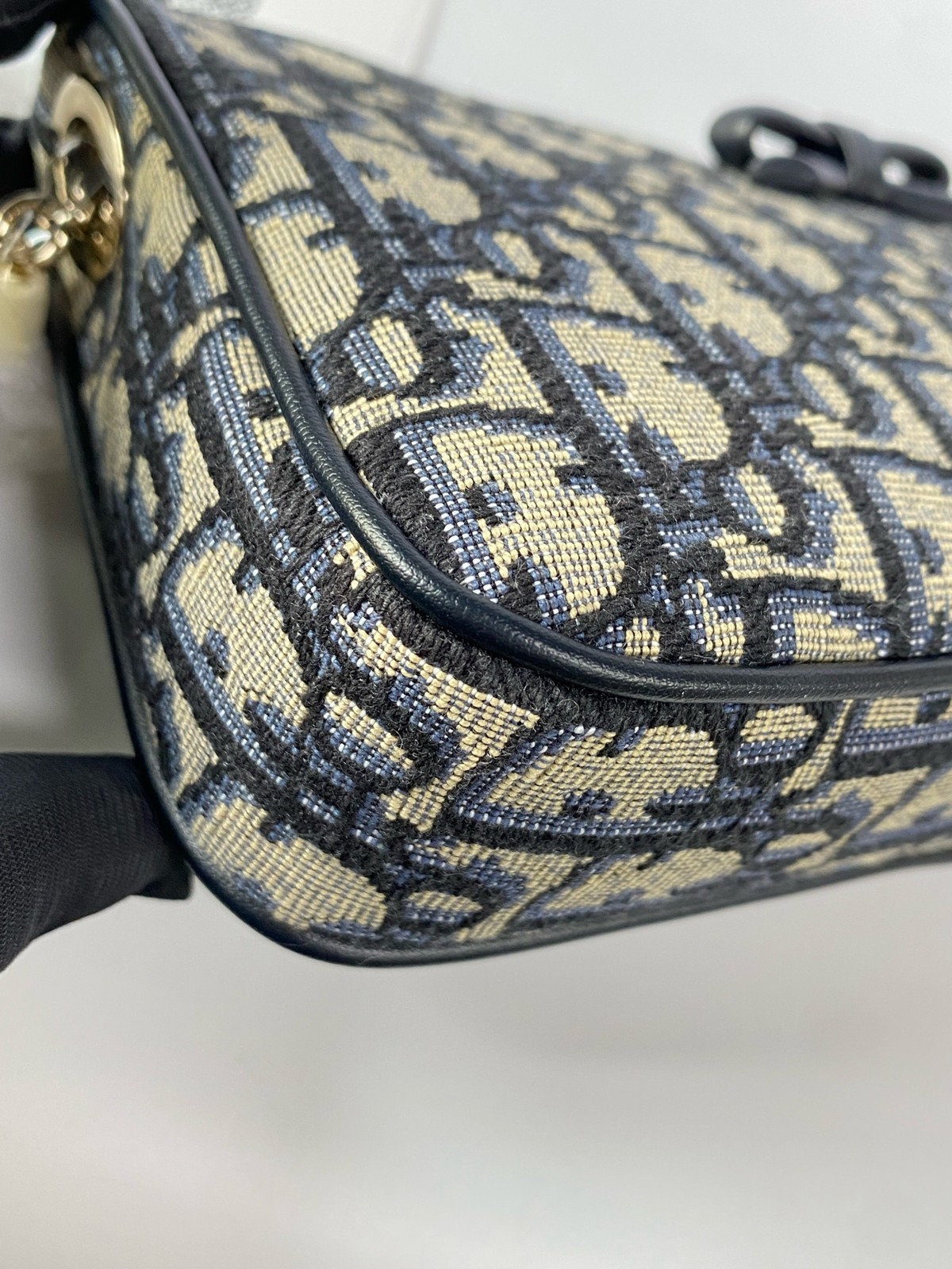 Christian Dior Oblique Zipped Pouch Black Calfskin Bow Pale Chain Bag Brand New