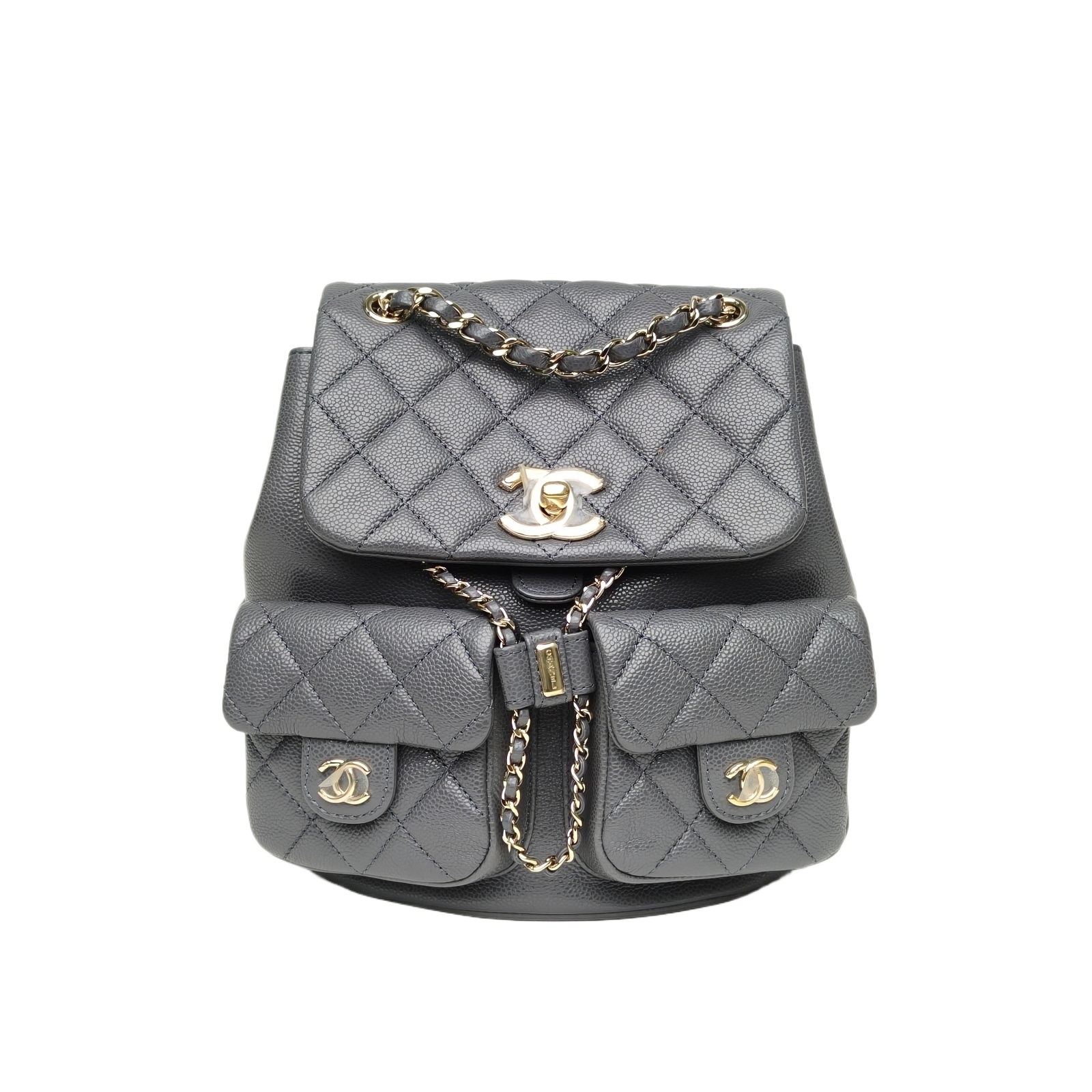 CHANEL 24A Duma Drawstring Bag Medium 21cm Grey Calfskin Backpack