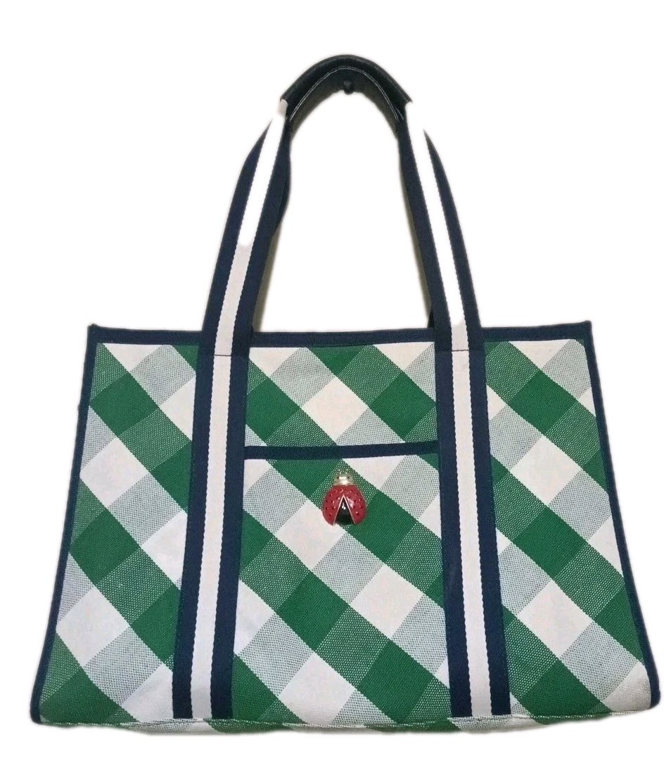 Talbots Ladybug Enamel Canvas tote Shoulder Bag Top Zip