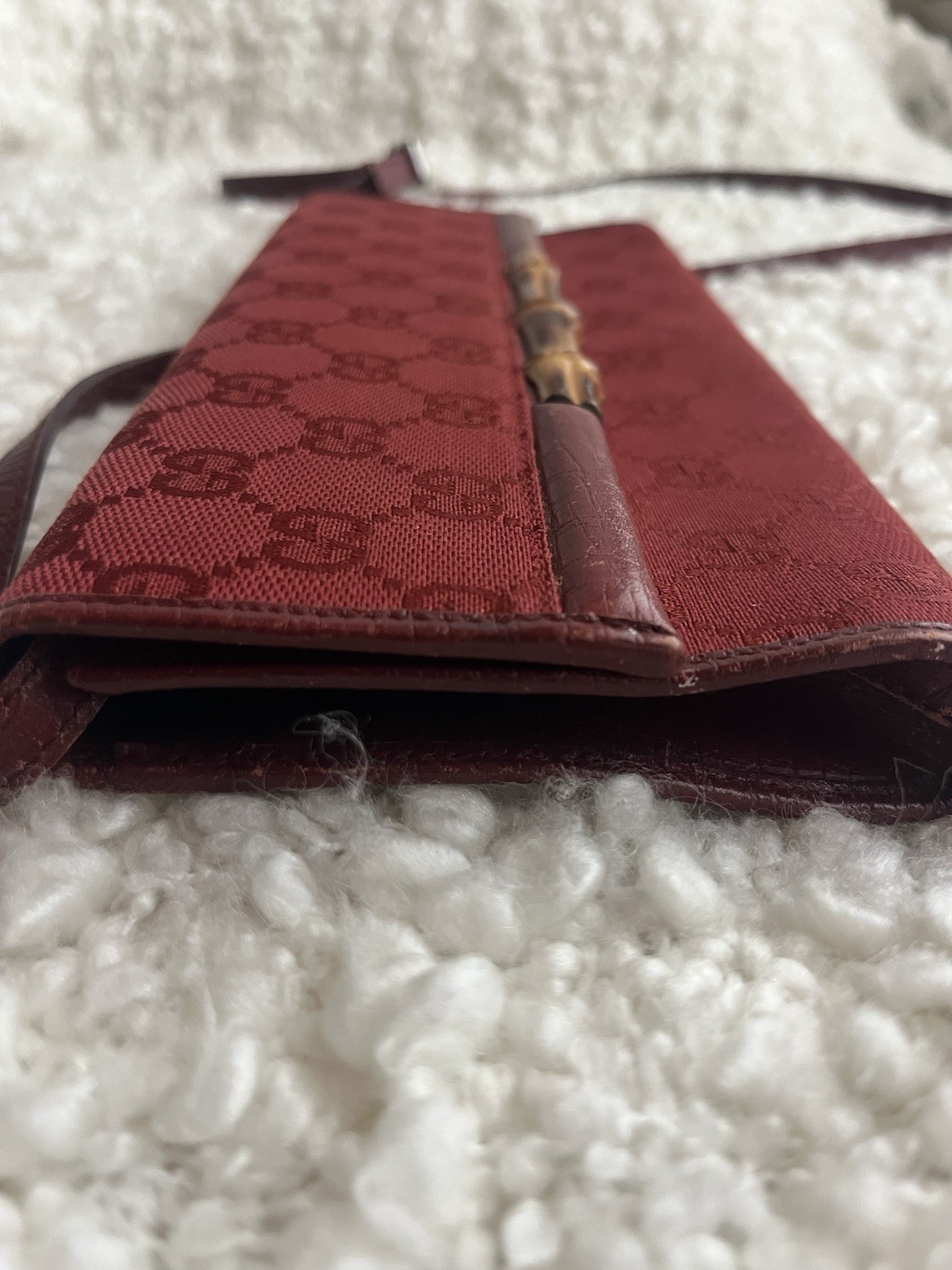Gucci Red GG Monogram Bamboo Shoulder Bag Small Magnetic w/ Detachable Strap
