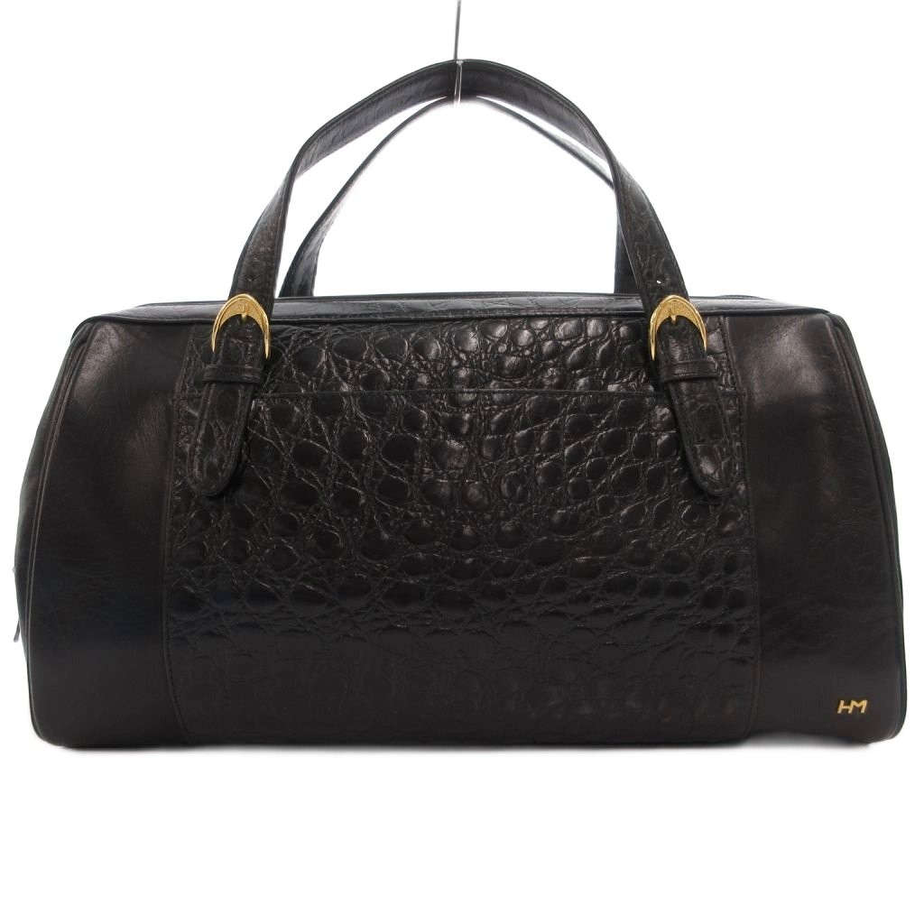 Hanae Mori Black Croco Leather Handbag AB Condition 8×13.4in Stylish Bag