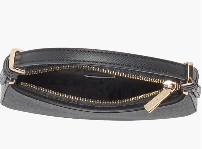 Kate Spade New York Black Shoulder Bag Glitter Accents Zip Closure Gold HW