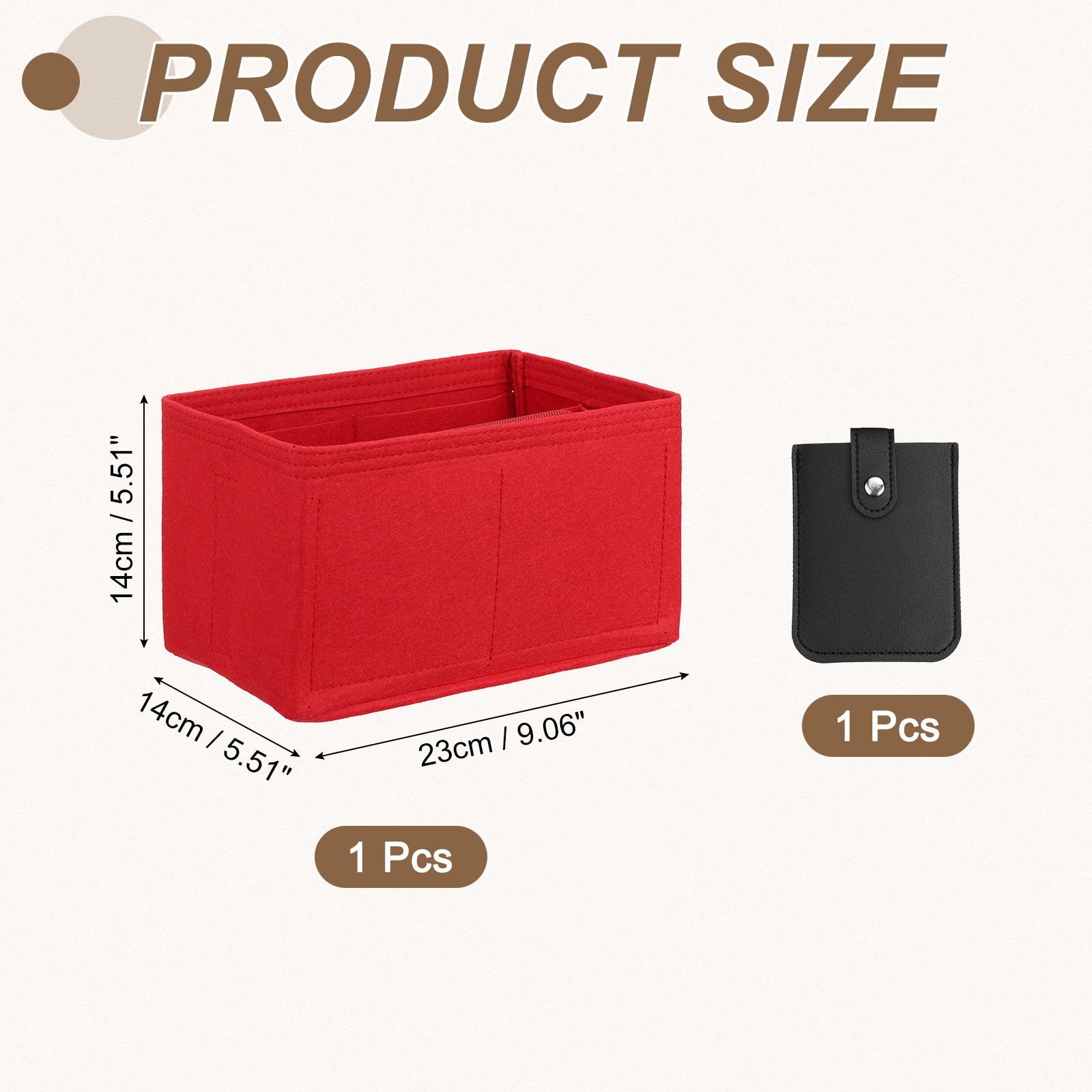 1 Set Bright Red Small Felt Purse Organizer Insert for Women, 23 x 14 x 14cm