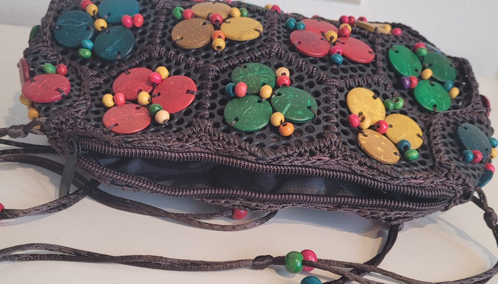 ​Handmade Artisan Coconut Shell Flower Crossbody Bag – Boho Festival Purse