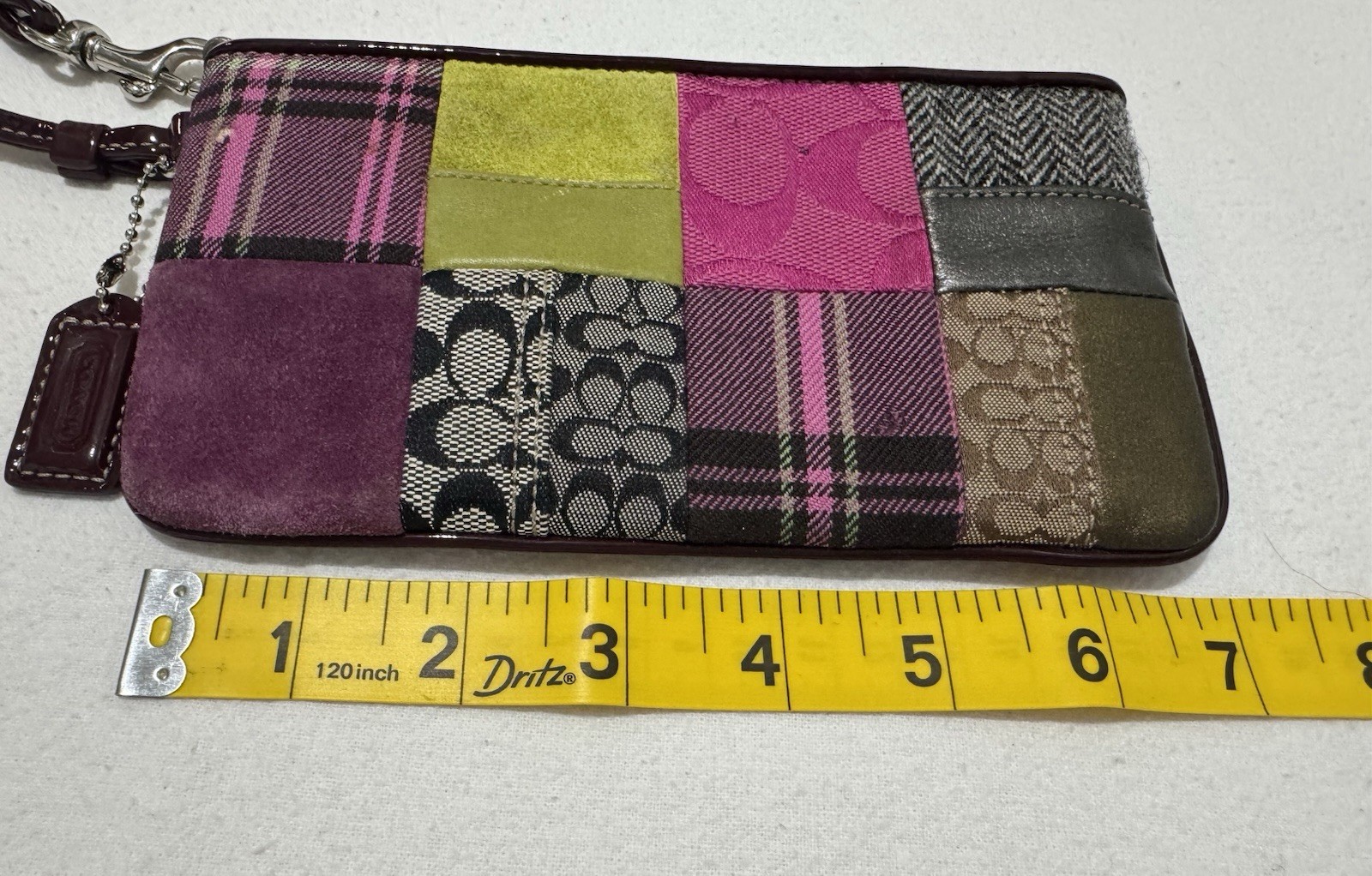 Coach Patchwork Multicolor Wristlet Zip Pouch Silver Hardware Pink Lined