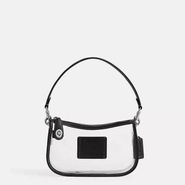 NWT Coach Stadium Swinger Bag Clear Coach with Dust Bag Silver/Black CBH13