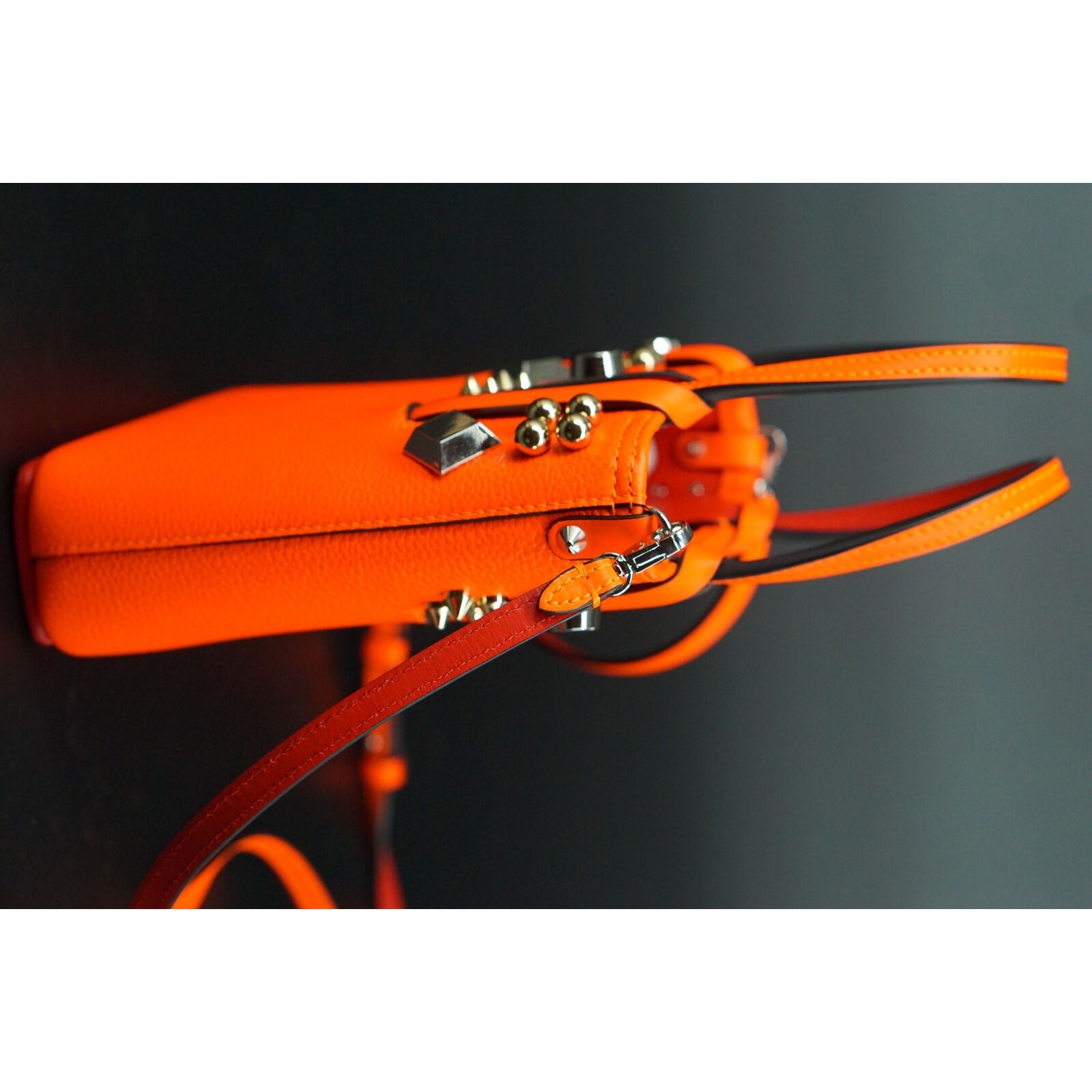 Christian Louboutin Mini Cabata North/South Leather Tote $1390 studs orange