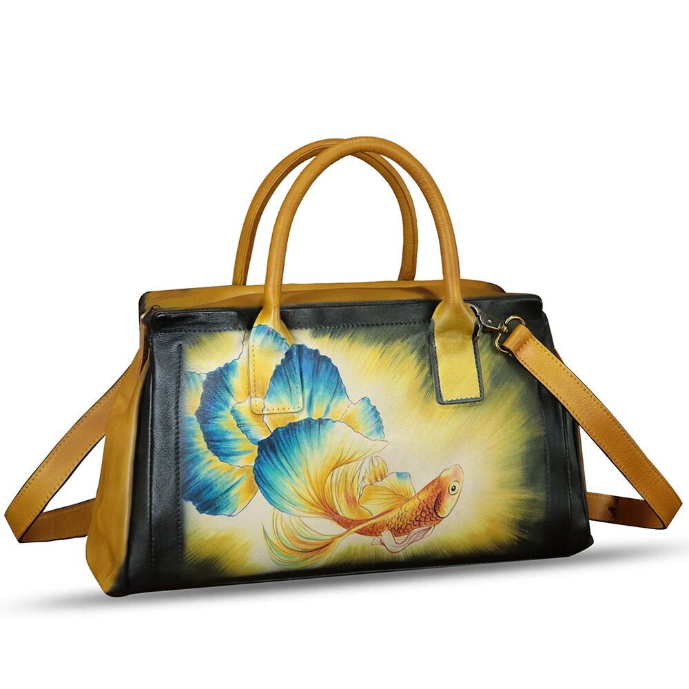 Hand Painted Genuine Leather Purse and Handbag for Women Crossbody Shoulder Bag