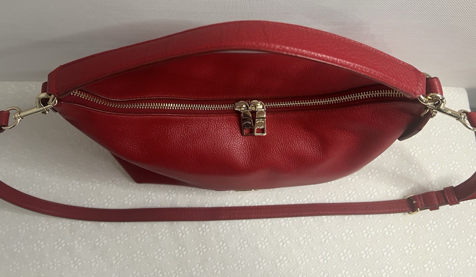 Coach F36628 East West Celeste Red Pebble Leather Convertible Crossbody Hobo Bag