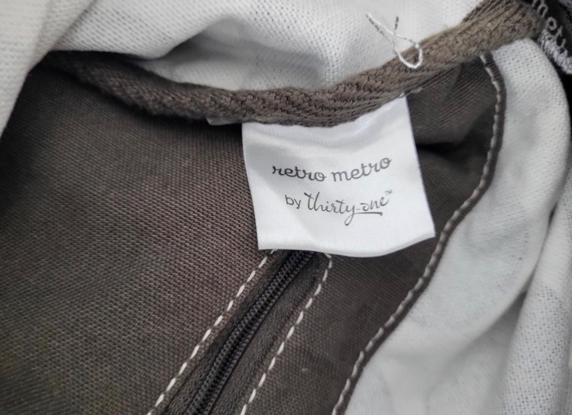 Thirty One Metro Retro Foldover Crossbody Shoulder Tote Bag Gray Mod Dot