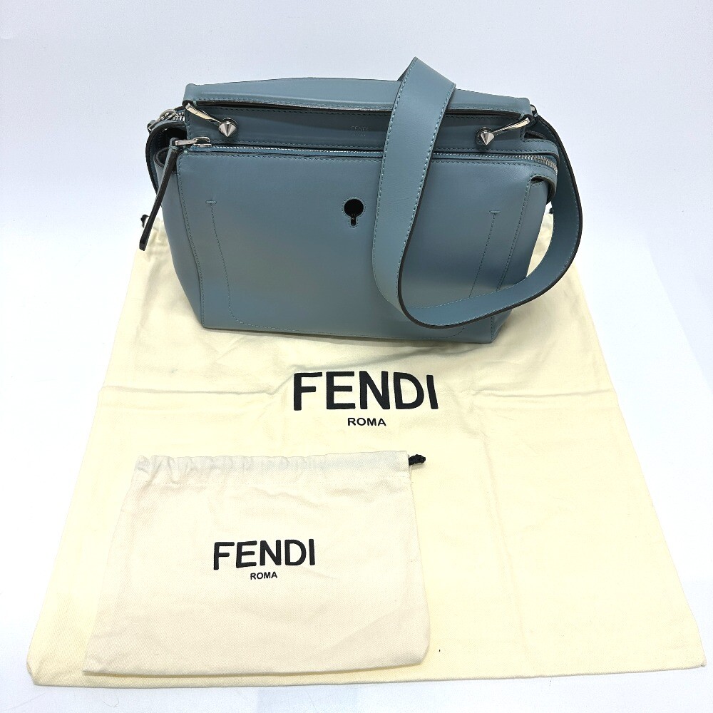 FENDI 8BN293 Dot com 2WAY Hand Bag Leather blue