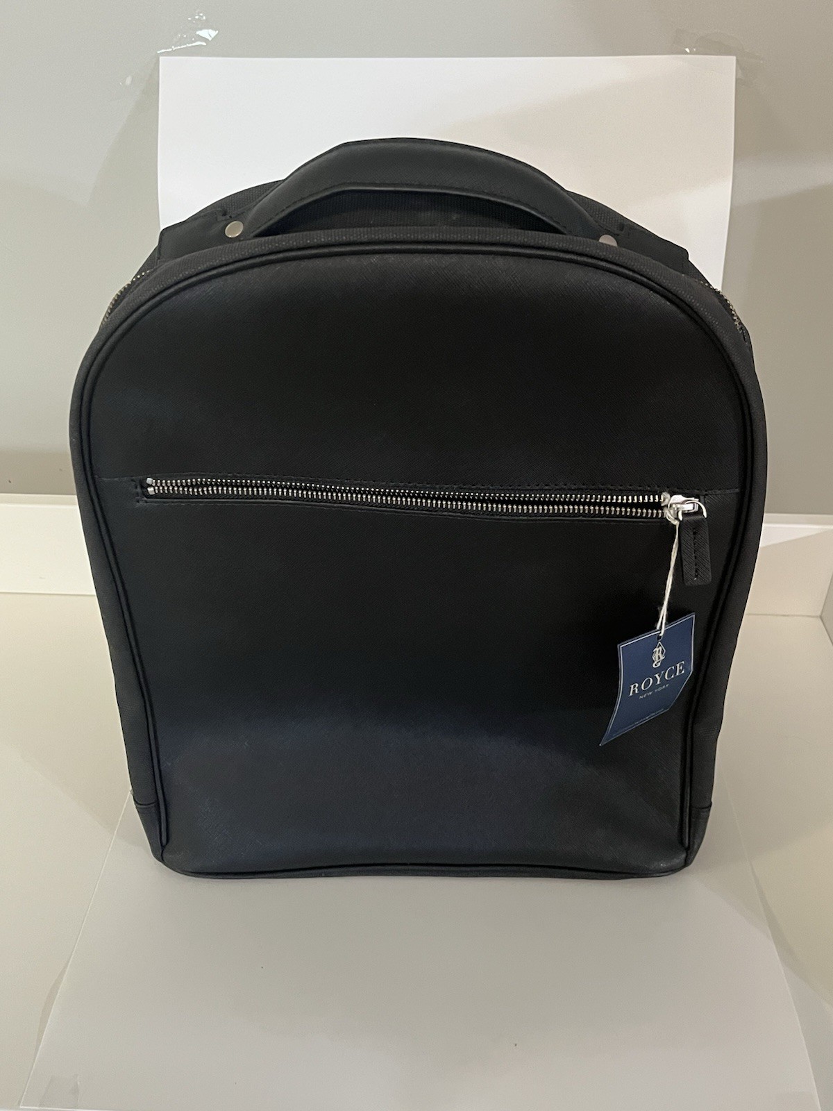 Royce New York Compact Leather Backpack Black Pebbled Grain, Full-Grain Leather