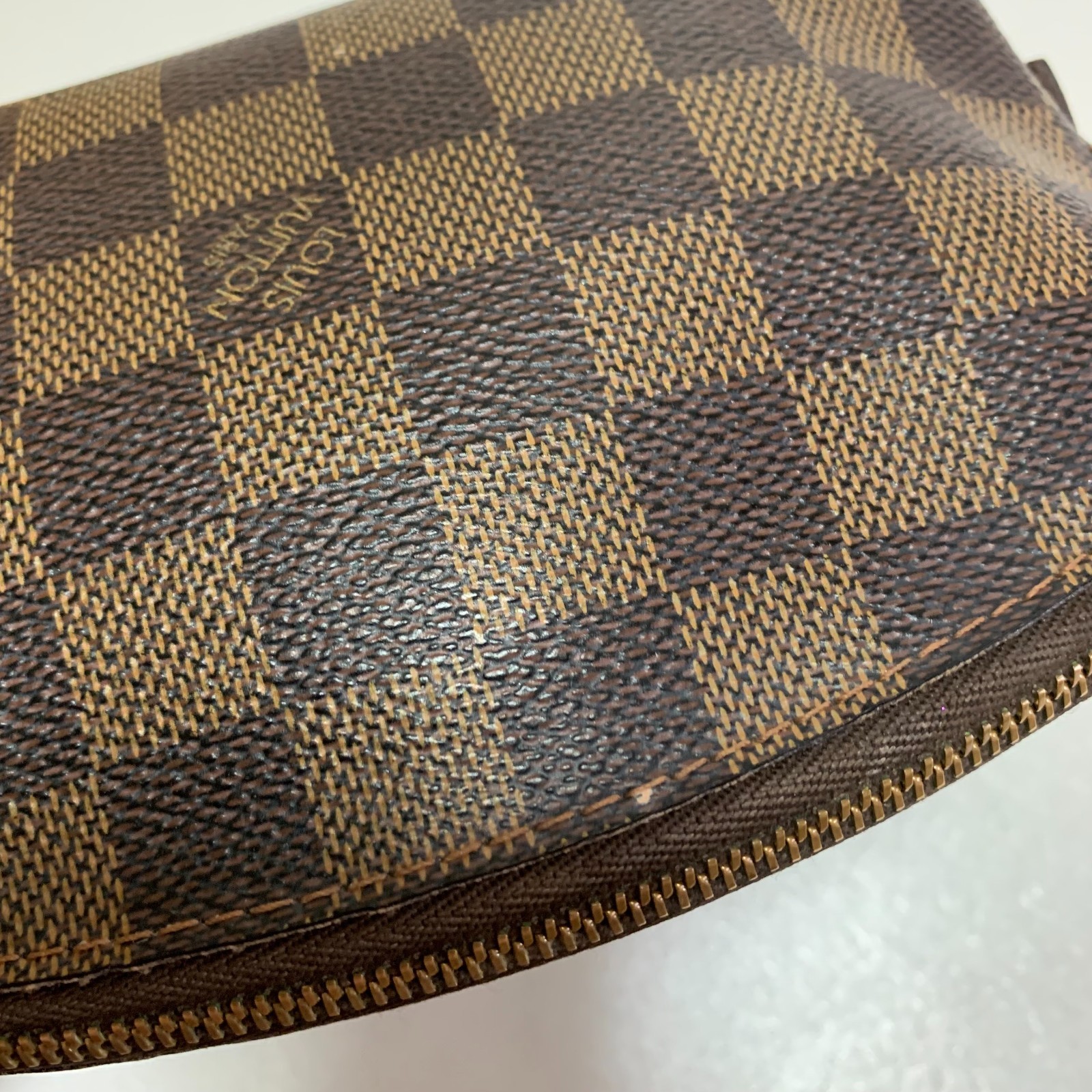 Louis Vuitton Damier Ebene Cosmetic Pouch N47516 Makeup Bag Brown Auth Spain