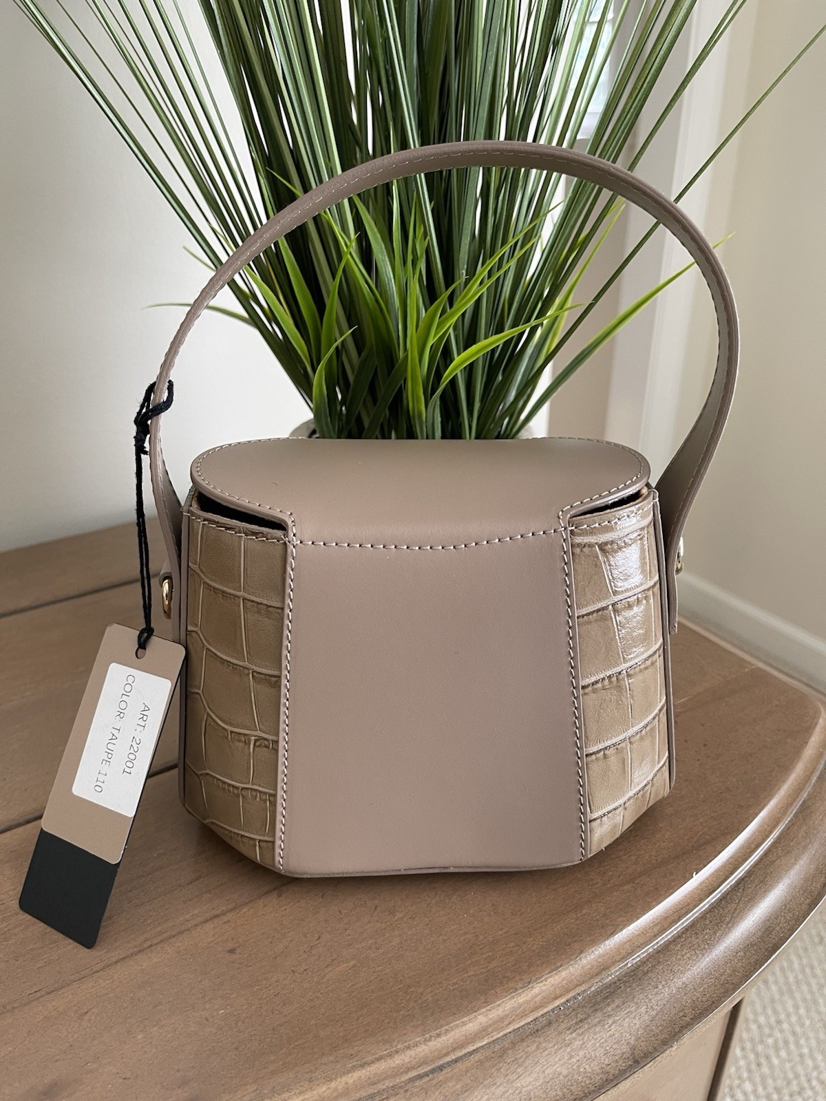 Gio+ Taupe Croc-Embossed Small Satchel Top Handle Crossbody Gold Hardware