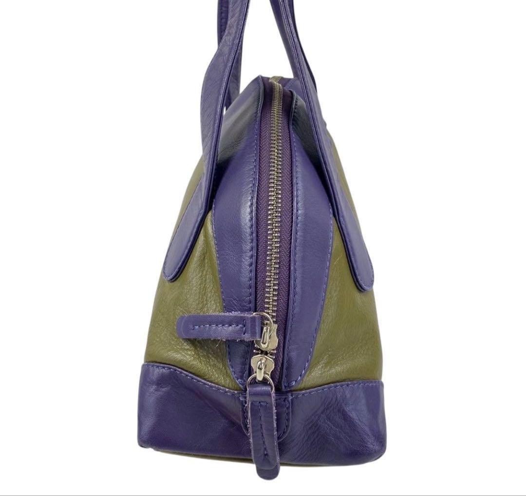 Margaret Howell Shoulder Bag All Leather Green Purple Women Rare Model LImited E