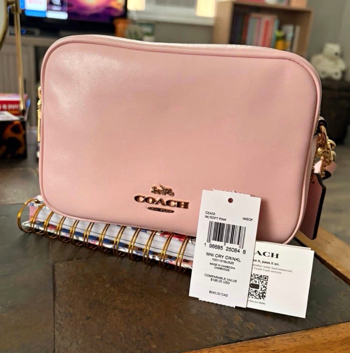 Coach Mini Pink Solid Crossbody – Gold Hardware – Zip Closure + Detachable Strap