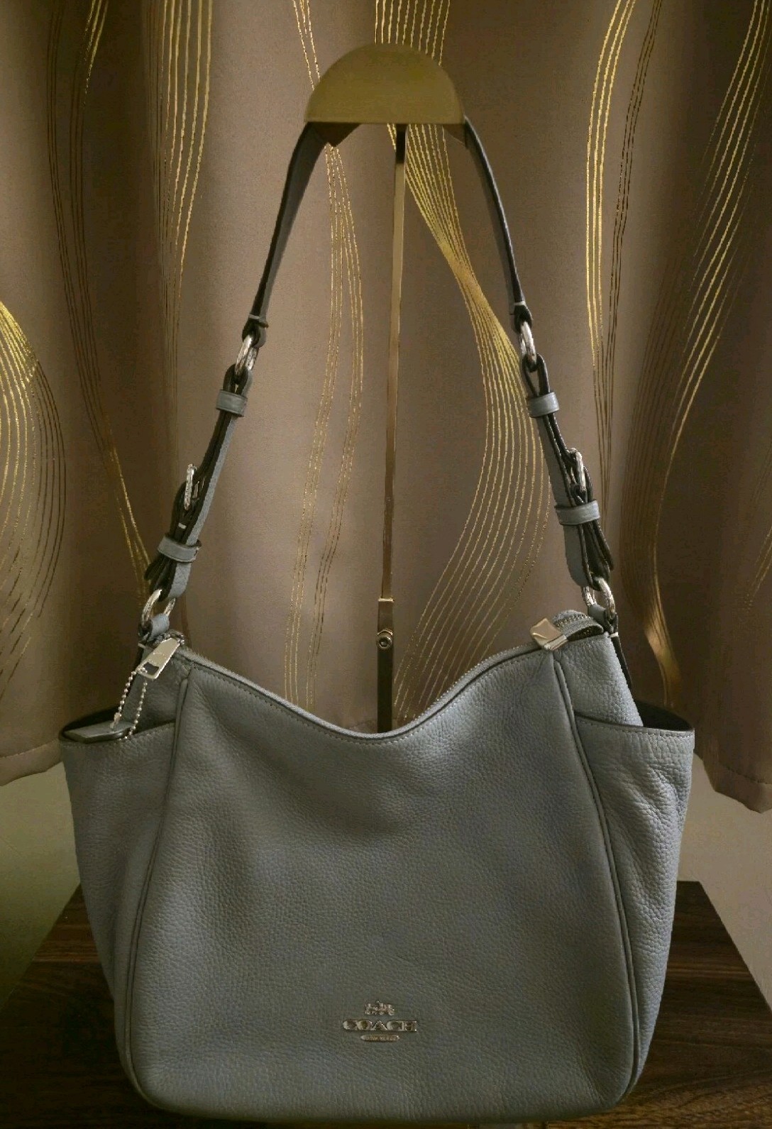Coach Granite Grey (Cool Bluish-Grey) Pebble Leather Rori Bag, C2853