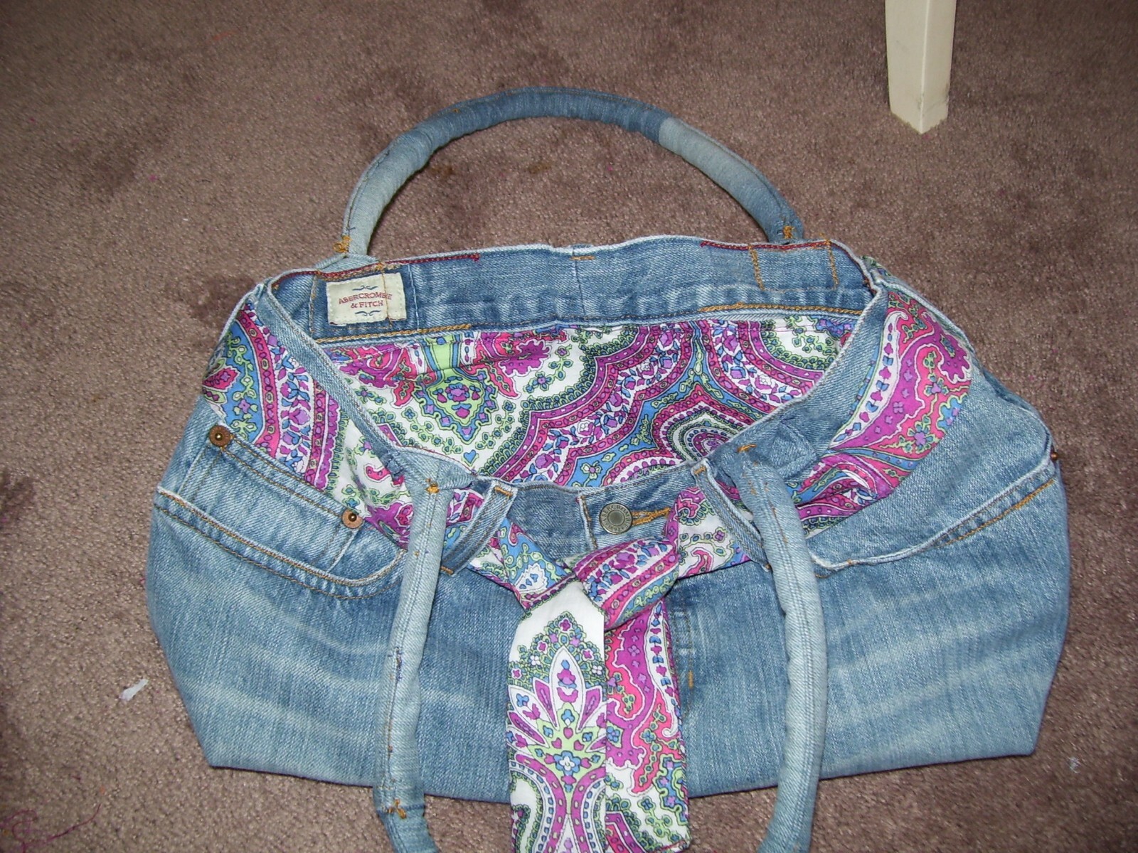 Homemade Belted Denim Handbag 2 Handles Tote Shoulder Bag Purse Hobo