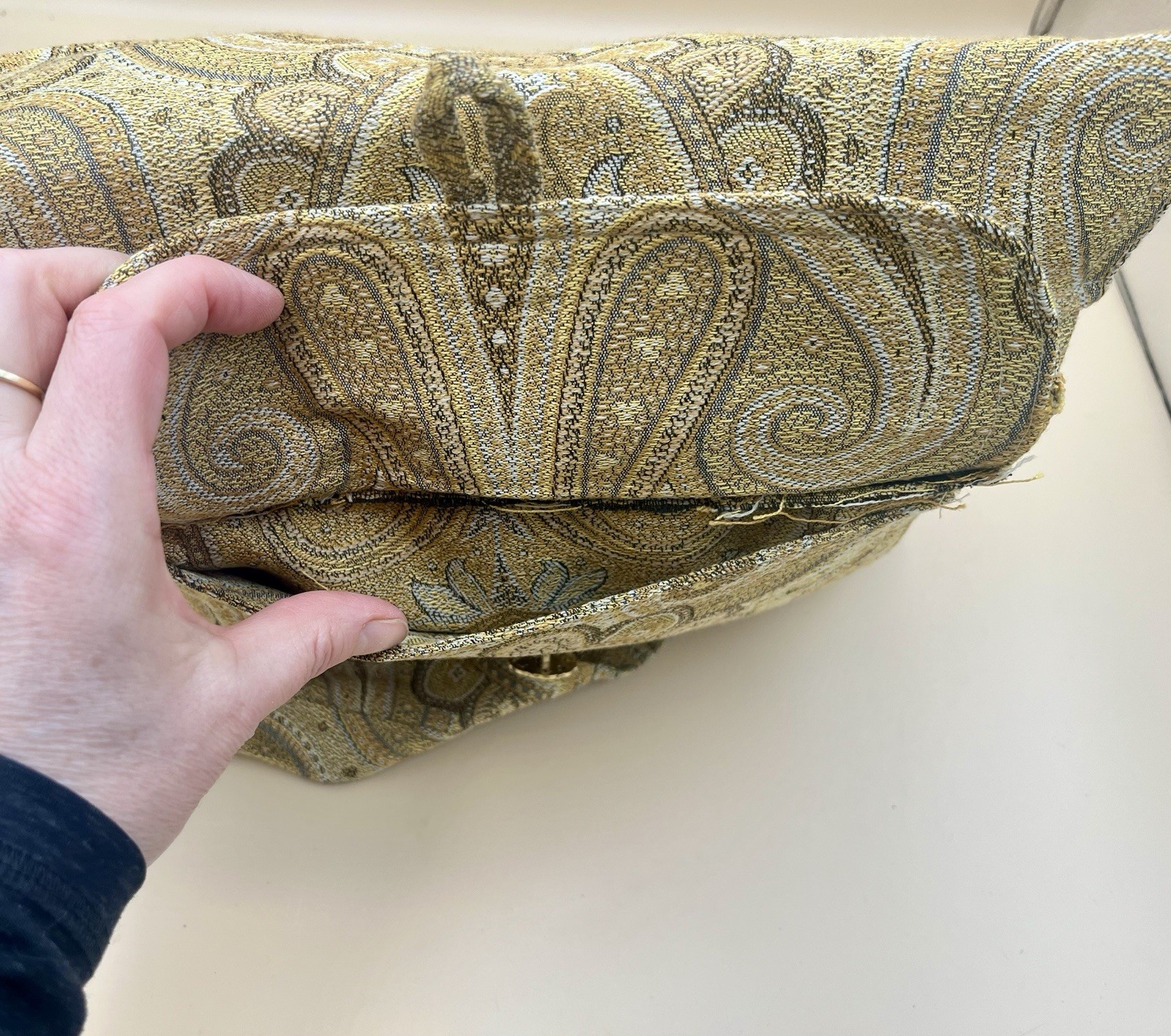 Handmade Medium Boho Paisley Cloth Purse Tote Shoulder Bag Gold Pockets