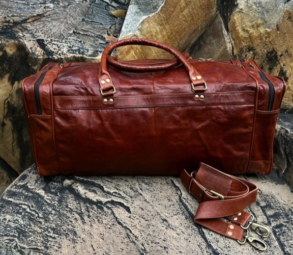 Genuine Leather Duffle Bag Handmade Weekender Travel Gym Overnight Holdall