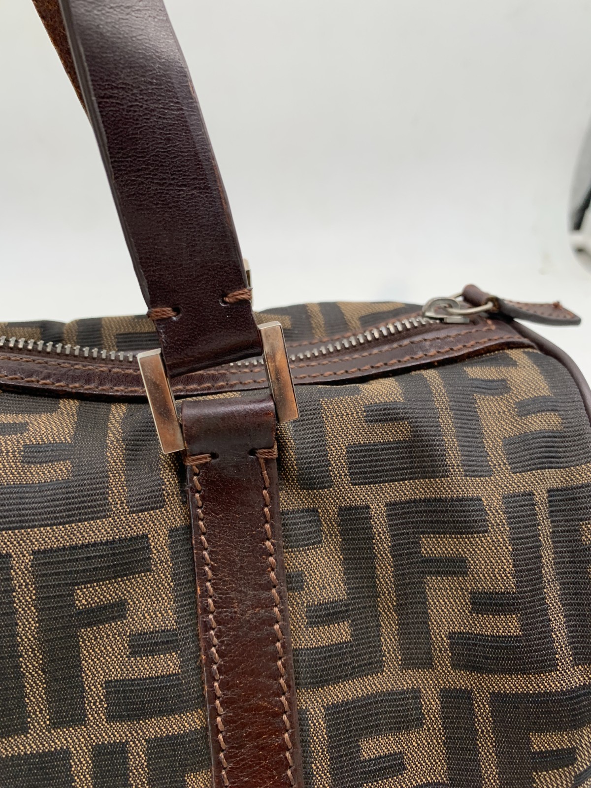 Authentic Fendi FF Zucca Canvas Boston Hand Bag/WJ04228444/8444/Repaired