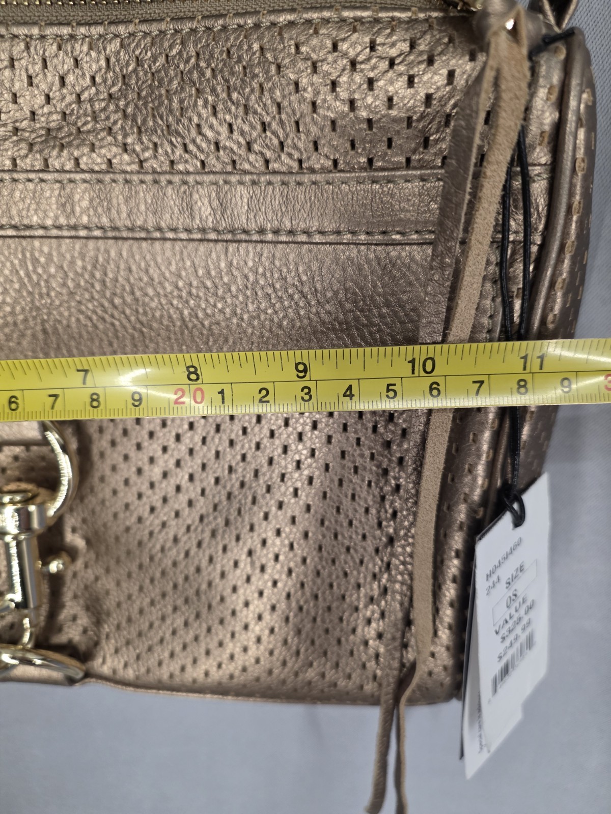 New Rebecca Minkoff MAC Bronze Perforated Leather Crossbody Chain Strap Bag $325