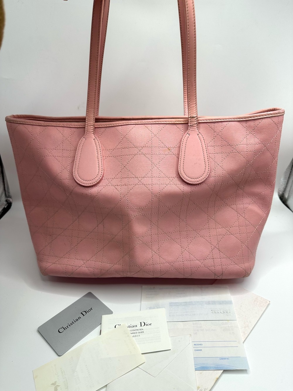 DIOR Lady Dior Cannage smooth calfskin leather Small tote bag pink