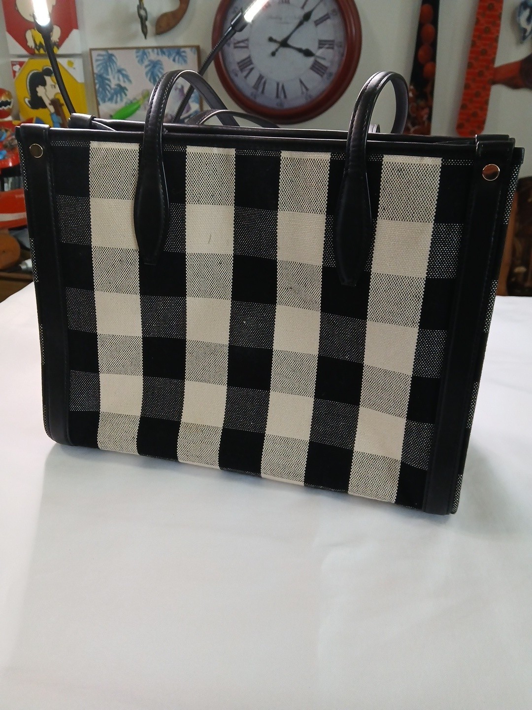 Kate Spade Gingham Shoulder Bag Medium Black White Check New