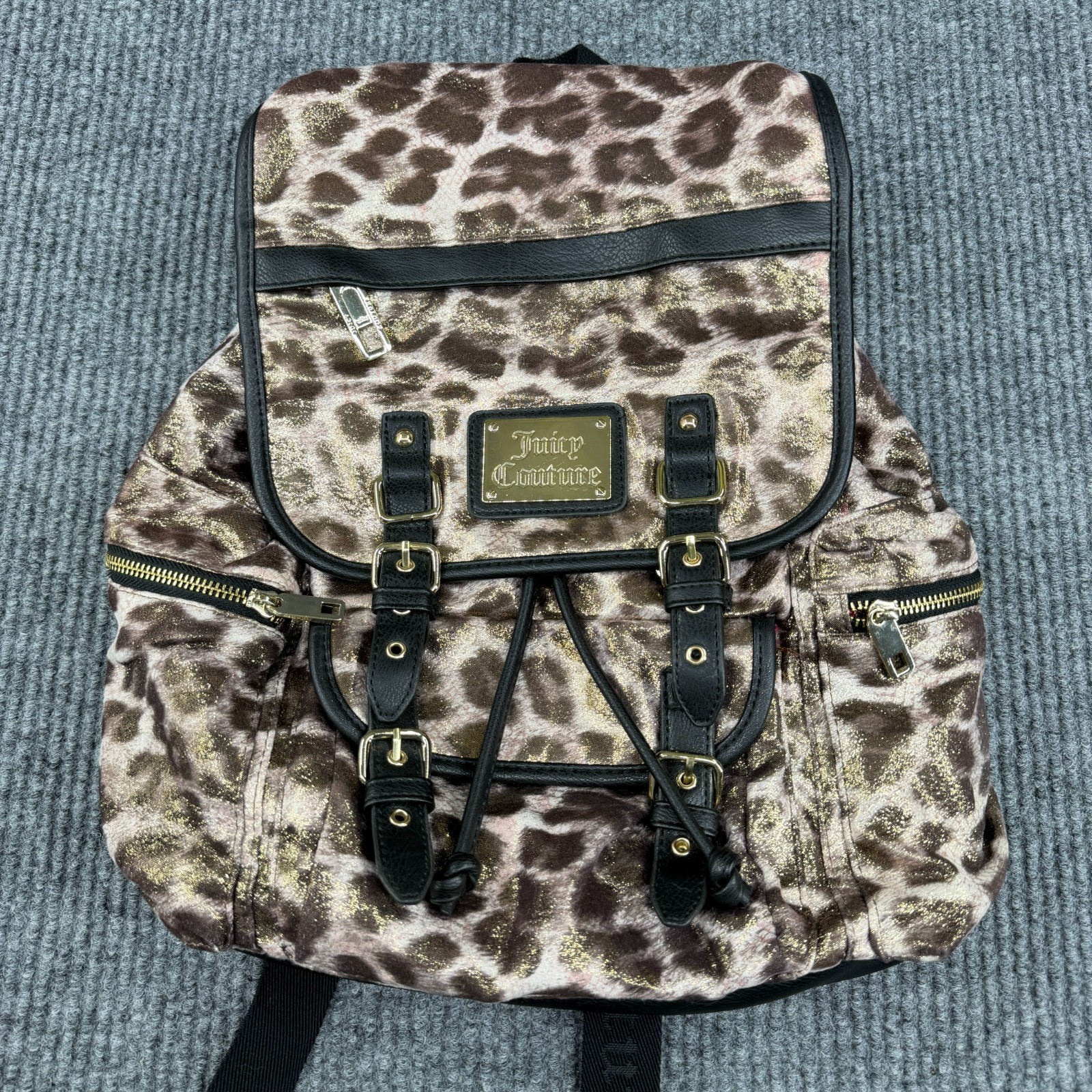 Juicy Couture Y2K Animal Print Metallic Backpack Drawstring Blinged Soft Shell