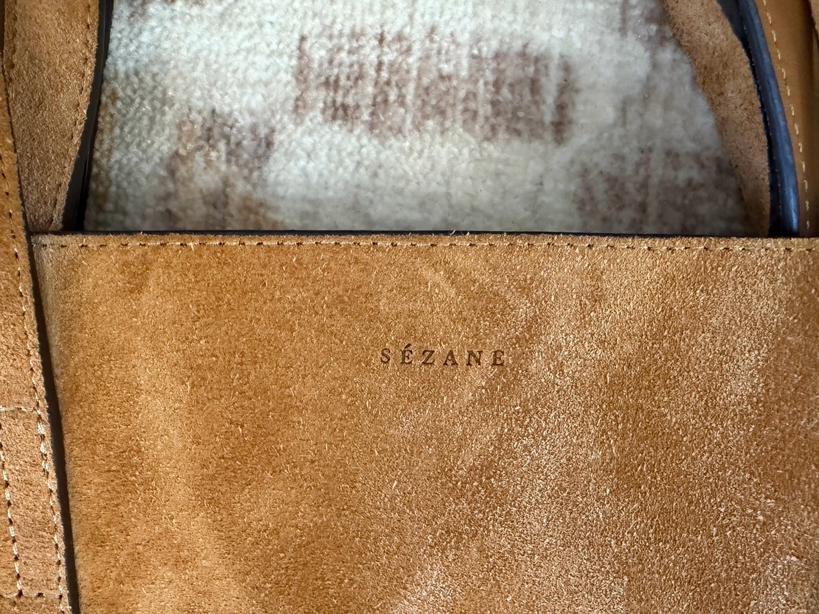 EUC Sezane Camel Beige Caramel Sand Suede Gabin Tote Bag Weekender Large Maxi
