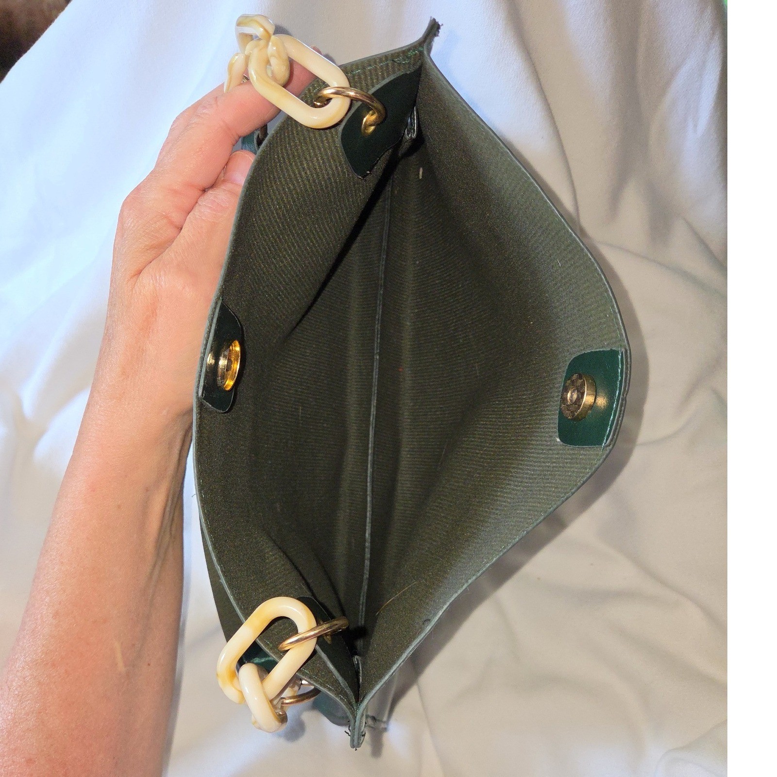 Unbranded Faux Leather Shoulder Bag Green Excellent Resin Chain Link