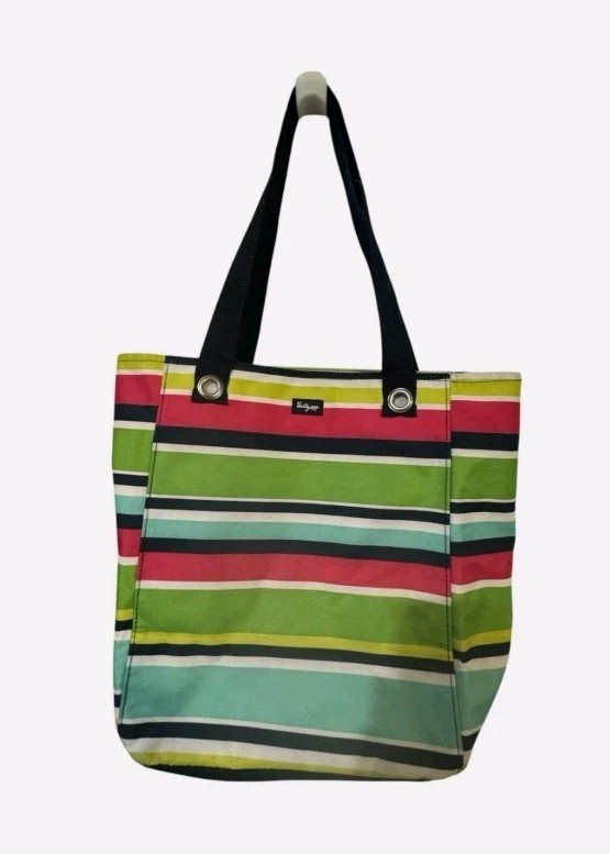 Thirty One Tall Organizing Tote “Preppy Pop” Striped Pink Lime Aqua Navy Bag