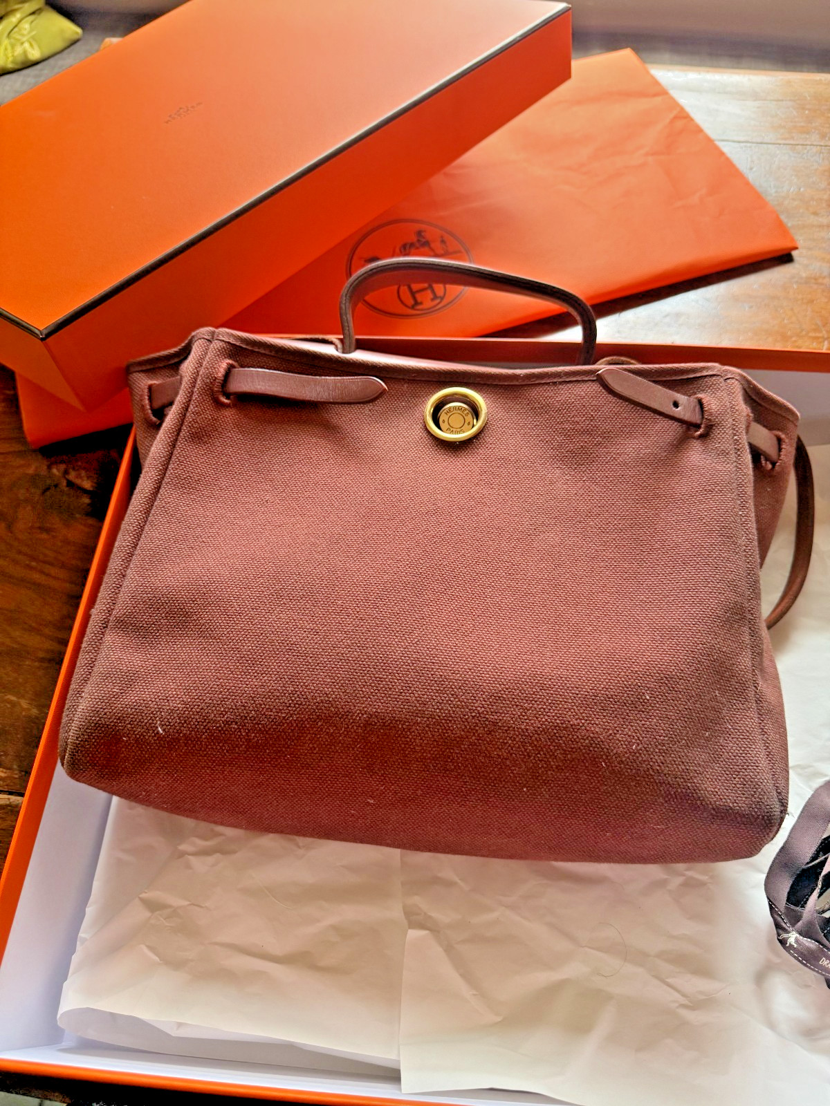 Hermès Herbag 31 Rouge H with Gold Hardware + Box + Bag + Ribbon