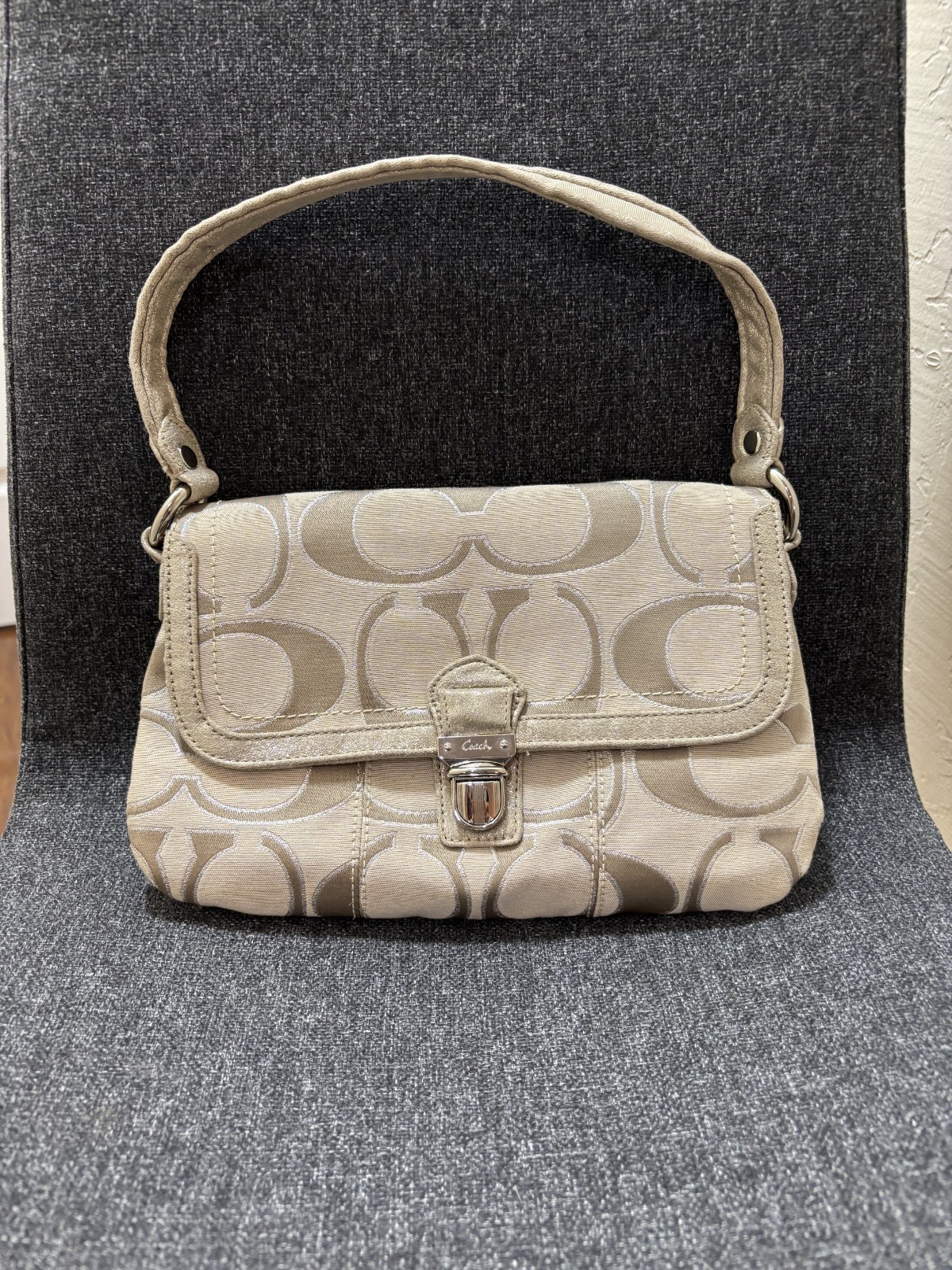 New Coach Poppy Signature Lurex Layla Purse Light Khaki F18136