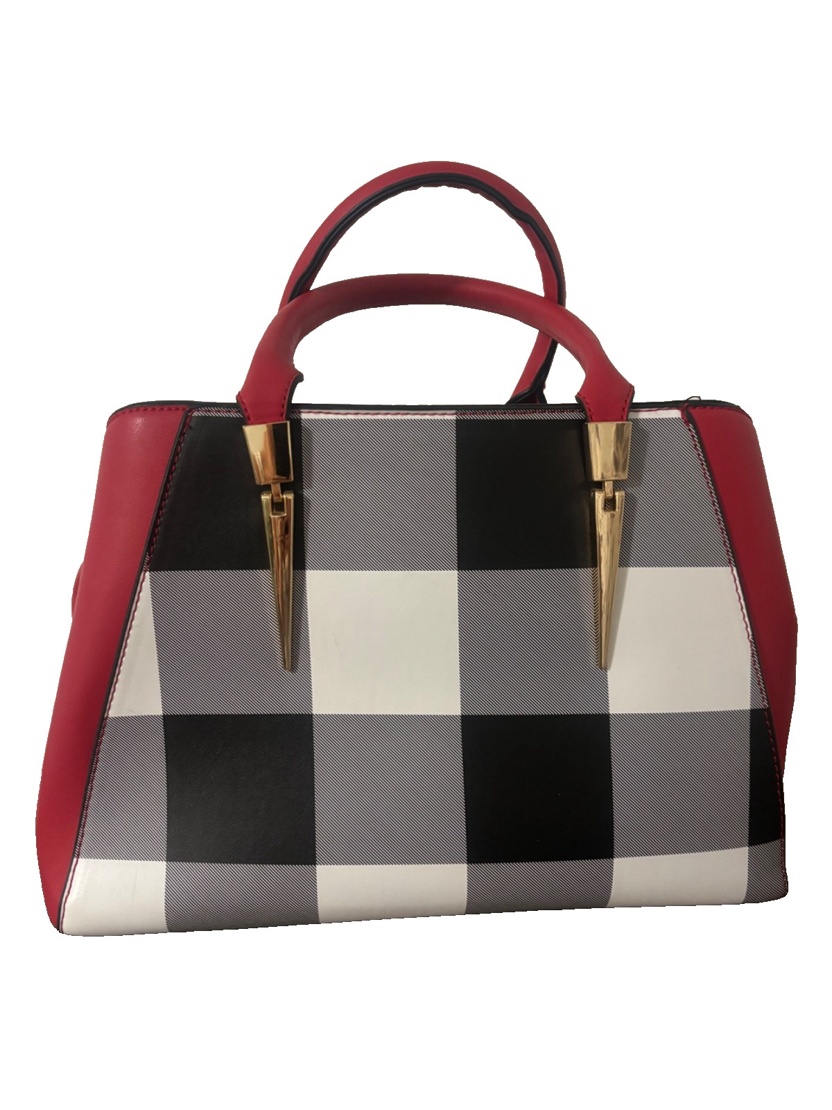 Women’s Luxury Style Taupe Tote Bag Like New w/ Strap Red Buffalo Plaid