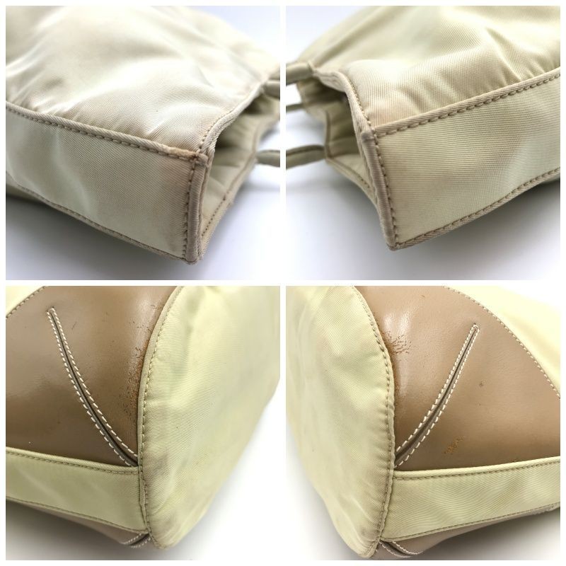 PRADA Tote Bag Nylon Leather Triangle Logo Light Beige Brown 27.5cm Authentic