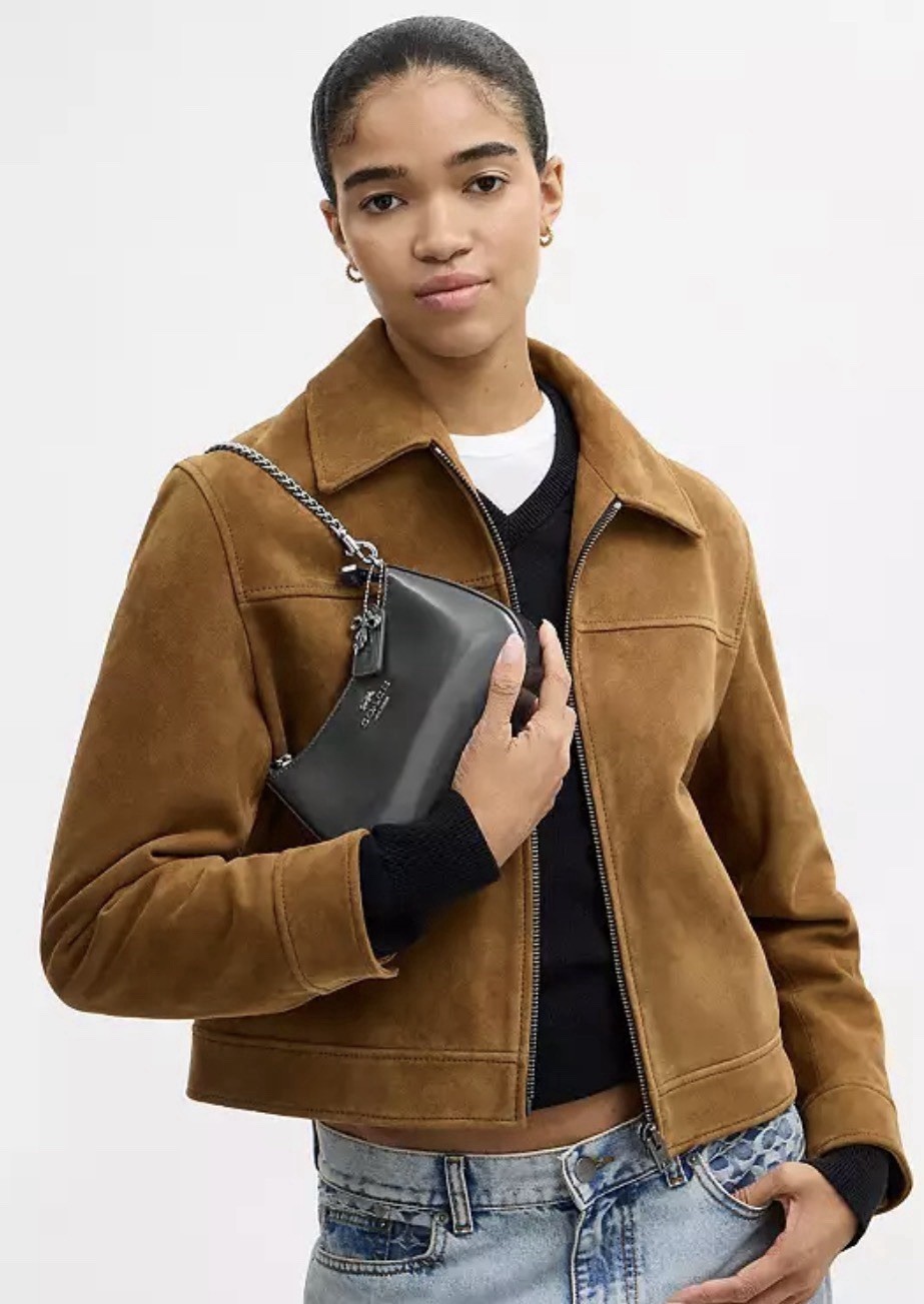 COACH Teri Mini Crossbody Bag w/Charm Metallic Gunmetal Spazzolato Leather CCE83