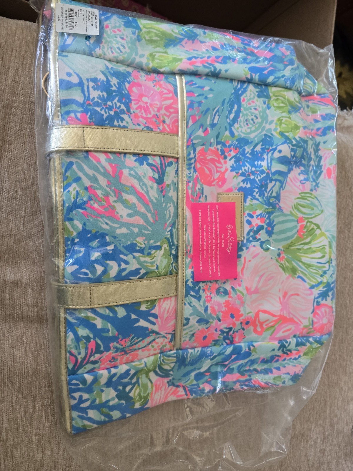 NWT Lilly Pulitzer Large Multi Tote Backpack Neoprene Fish My Wish Repaired