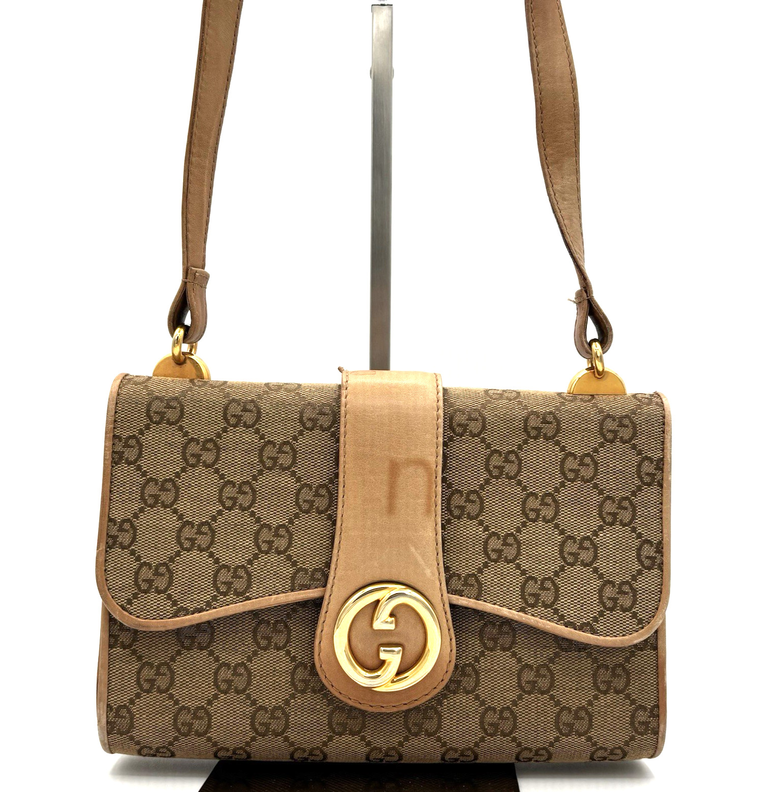 Vintage GUCCI GG Canvas Interlocking G Flap Shoulder Bag Authentic 0091
