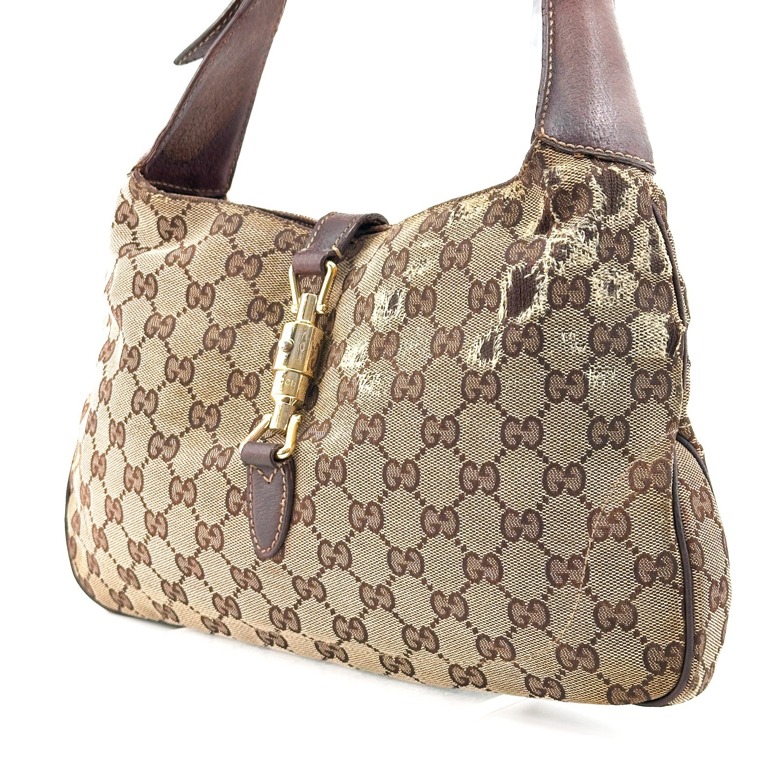 GUCCI Jackie GG Canvas Leather Shoulder Hand Bag Brown 137335 Purse Authentic